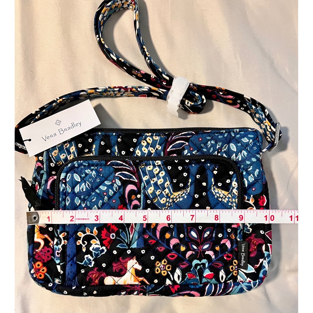 Vera Bradley NWT Floral Quilted Crossbody Shoulder Bag Petite Purse Black Blue - Picture 6 of 9